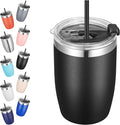 VEGOND Stainless Steel 12 oz Tumblers bulk Vacuum Insulated Double Wall Travel Tumbler with Lid and Straw Reusable Tumbler, Black 1 Pack