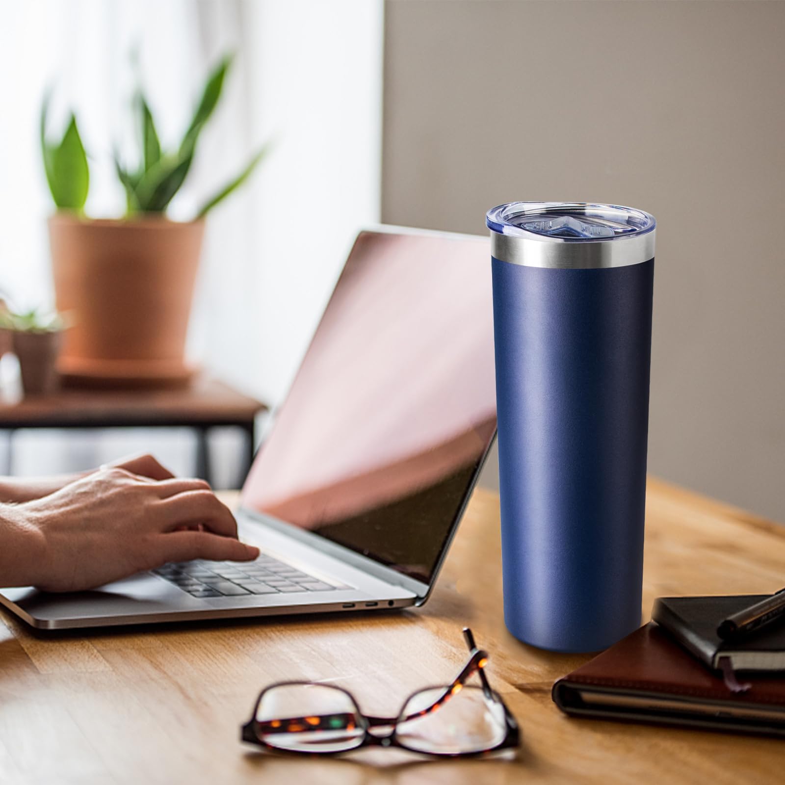 FristChoice 20 oz Skinny Tumbler with Lid and Straw,Stainless Steel Vacuum Insulated Tumbler Cup Double Wall Leak-proof Coffee Mug,Travel Thermal Water Tumbler for Home,Office,Outdoor(Navy Blue,8)