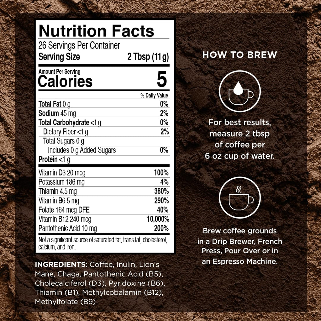 VitaCup Mushroom Vanilla Flavored Medium Roast Ground Coffee, 40oz, 4 Bags