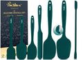 Walfos Silicone Spatula Set of 7 - (600°F) High Heat Resistant Dark Green Kitchen Scraper Spatulas, One-Pieces Seamless Design, Perfect for Cooking Mixing & Baking - BPA Free and Dishwasher Safe