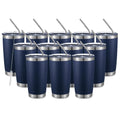 COMOOO 20oz Double Wall Vacuum Insulated Travel Mug Bulk Stainless Steel Tumbler with Lid and Straw Durable Powder Coated Insulated Coffee Cup for Cold & Hot Drinks (Navy, 12 pack