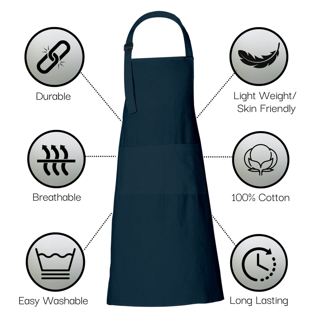 RAJRANG Chef Apron for Women Men - Pockets Cotton Kitchen Cooking Full Length Aprons Reflecting Pond 35x27 Inches Pack of 5