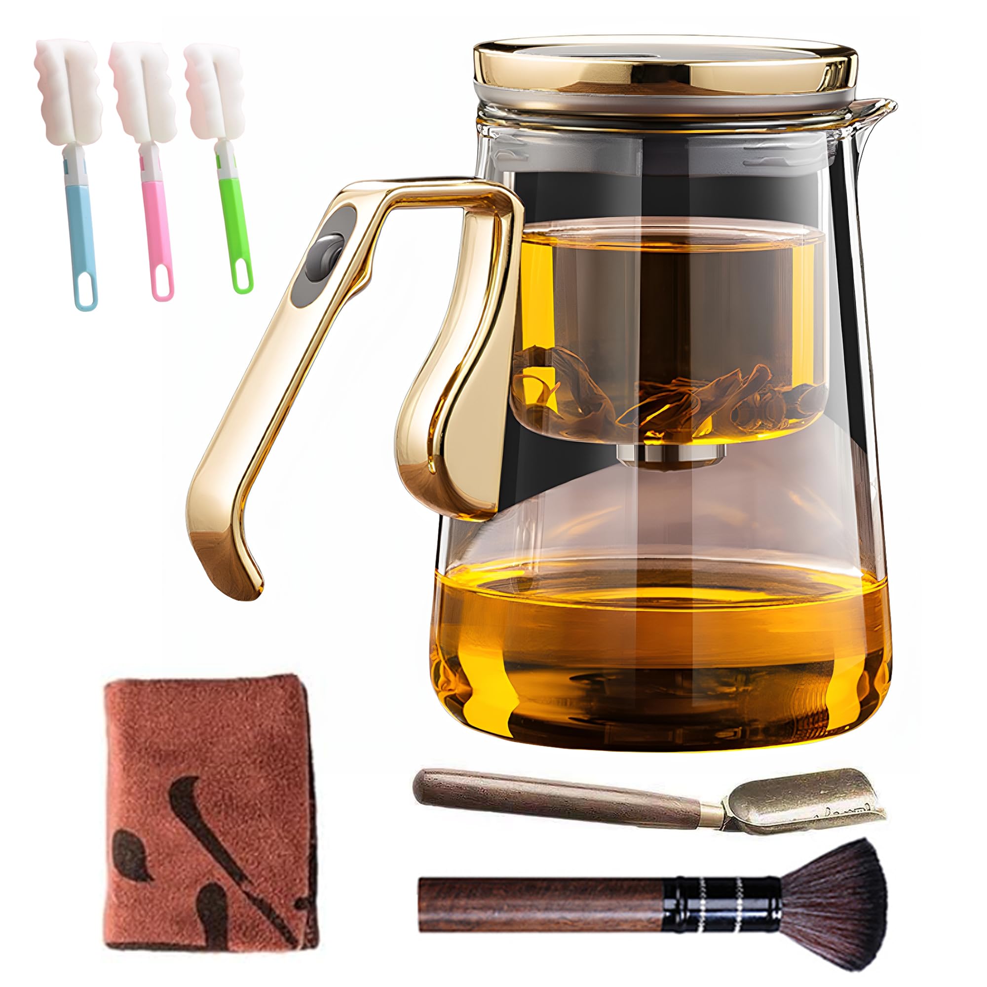 YJX Magnetic Glass Teapot, 25.4oz Small Enchanted Brewing Tea Pot, Witchcraft Magic Borosilicate Tea Set with Strainer for Loose Leaf or Herbal, Exquisite Kettle Gift for Tea Lovers(Golden)