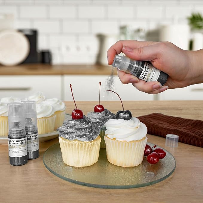 Bakell - Black Tinker Dust (4g, 1x Mini Spray Pump) Edible Glitter for Food, Desserts, and Beverages!