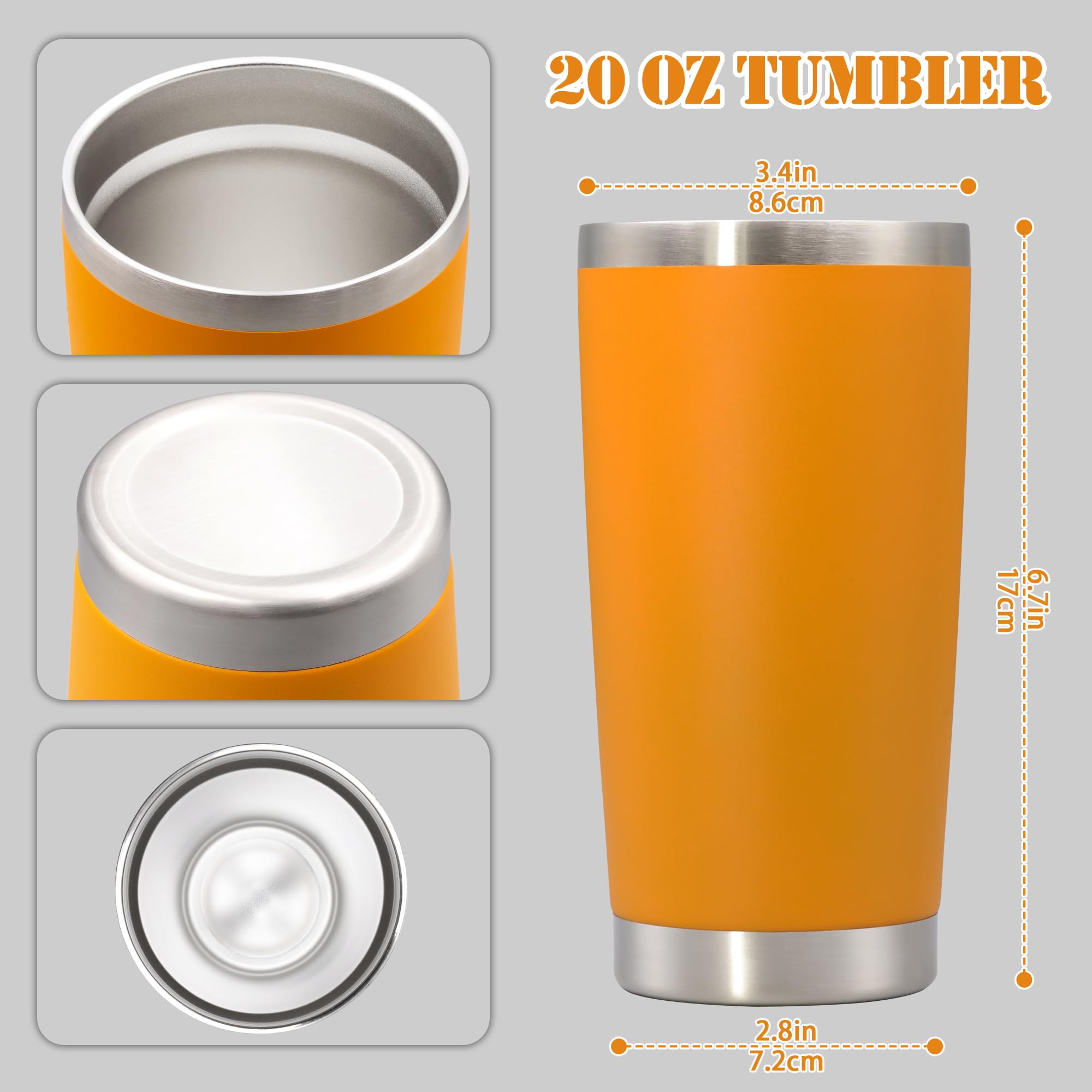 20 oz Tumbler Insulated Tumblers Stainless Steel Coffee Mug,Orange 6PCS