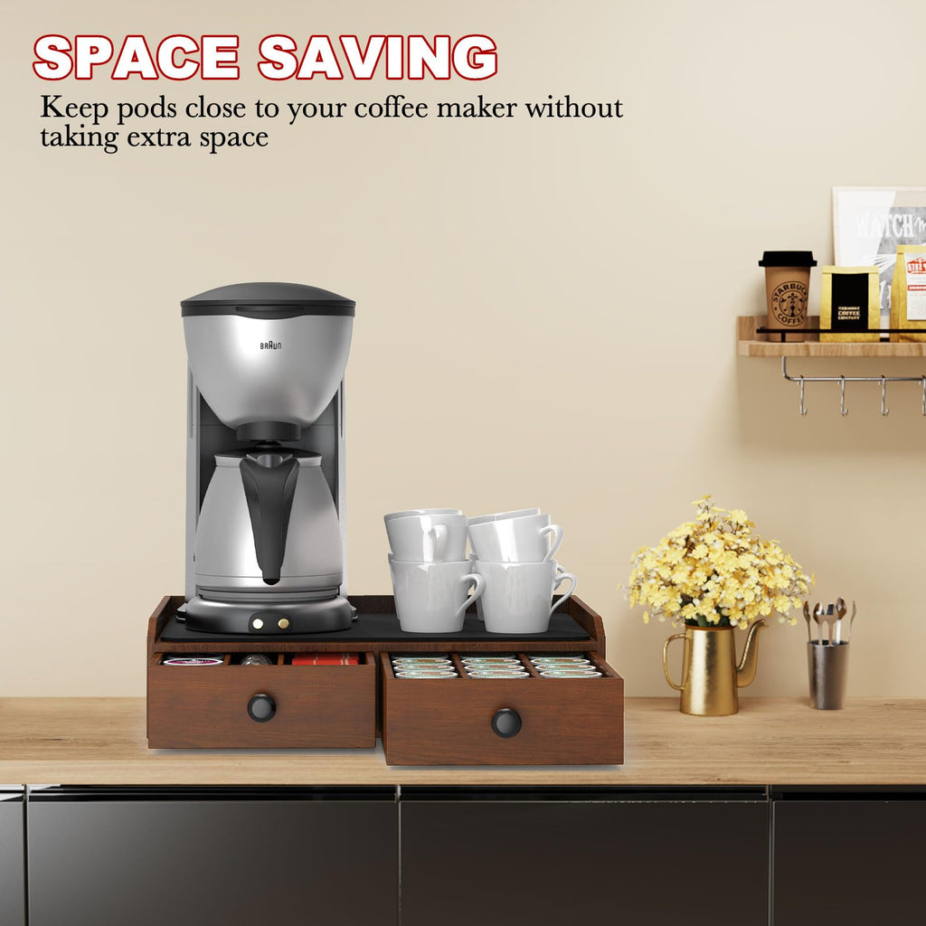 OCERAVE Wooden Coffee Pod Holder & Organizer - Coffee Station Organizer for Counter, Coffee Pods and Tea Organizer Holder Compatible with Keurig Pod & K-Cup | 30 Pod Capacity