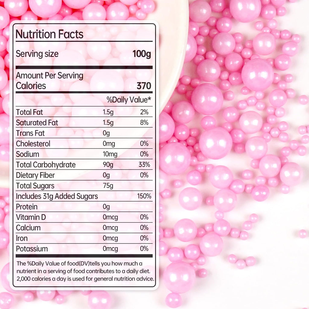 Pink Pearl Sugar Sprinkles for Cake Decorating, 150g/5.29oz Mix Size, Edible Pearl Sprinkles, Pearl Cake Decoration, Cupcakes&Cookies Toppers, Party, Wedding Birthday Baking Supplies