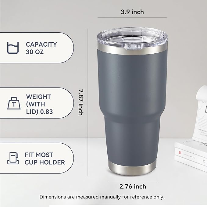 30 oz Tumbler with Lid Stainless Steel Tumblers Bulk Vacuum Insulated Cup Reusable Powder Coated Travel Mug Double Wall Leak Proof Cups Keep Cold Drinks for 12 Hours Gray, Set of 12