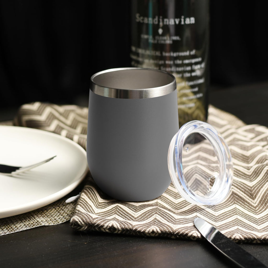 DOMICARE Stainless Steel Wine Tumbler Bulk with Lid, Personalized Insulated Tumblers Set, 12oz Travel Coffee Cups Pack of 8, Gray
