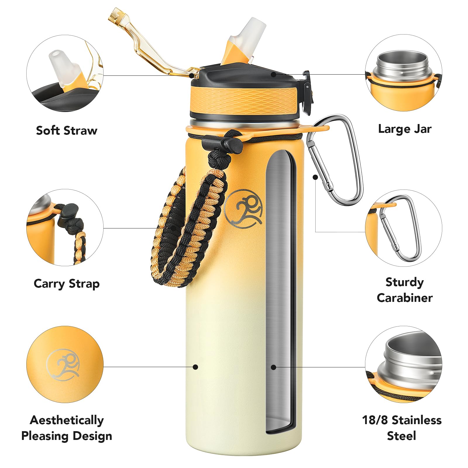 GOSWAG 24oz Insulated Stainless Steel Travel Water Bottle, 2 Lids
