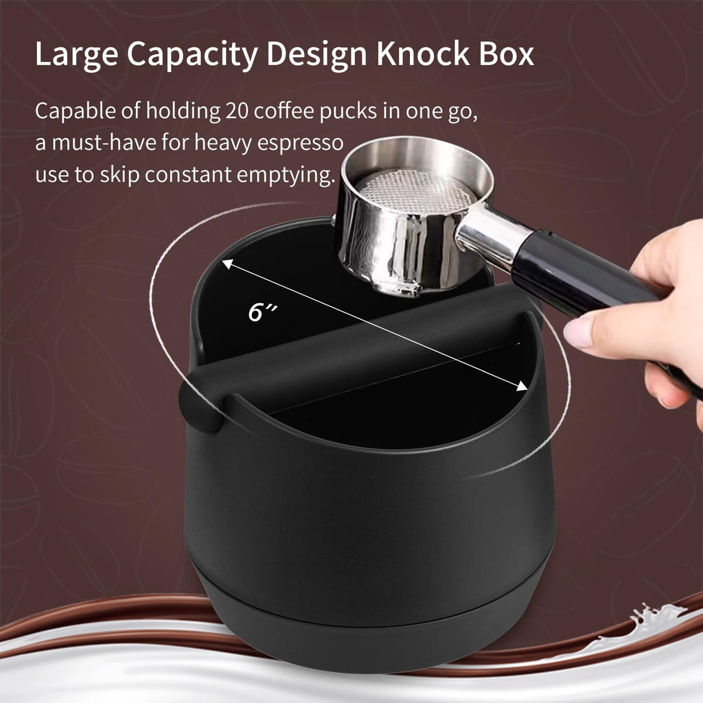IAOSEN Knock Box 6 Inch Extra Large Capacity Design Espresso Knock Box Shock-absorbent Knock Box Espresso with Removable Knock Bar and Non-Slip Base Espresso Accessories for Home/Office