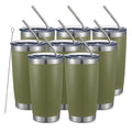 COMOOO 20oz Tumbler 8 Pack Double Wall Vacuum Insulated Travel Mug, Stainless Steel Tumbler with Lid and Straw Durable Powder Coated Insulated Coffee Cup for Cold & Hot Drinks,army green, 8 pack