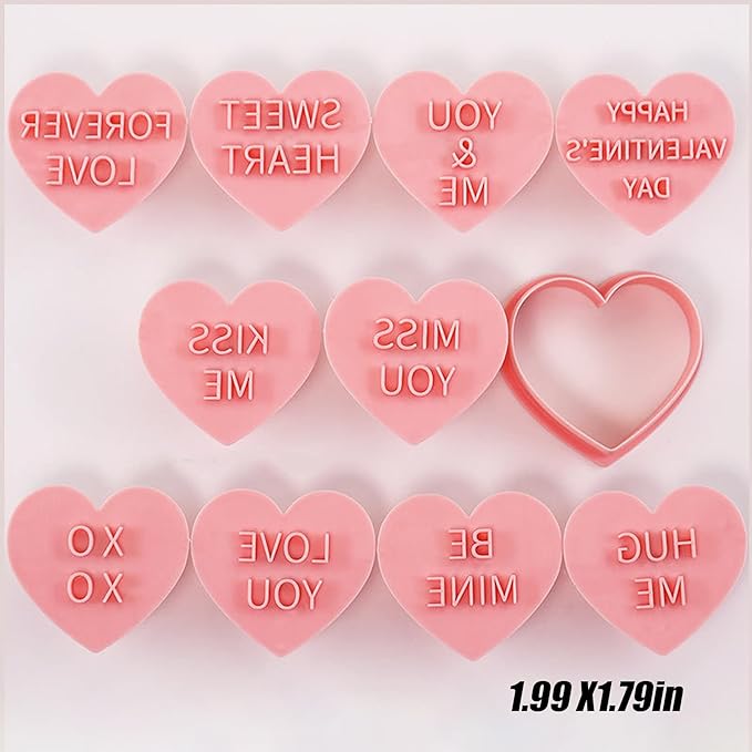 Heart Cookie Cutter Set, 10 Pcs 3D Pressable Biscuit Cutter and Stamps, Valentine's Day Cookie Molds Wedding Party DIY Cake Decorating Kit (B10)