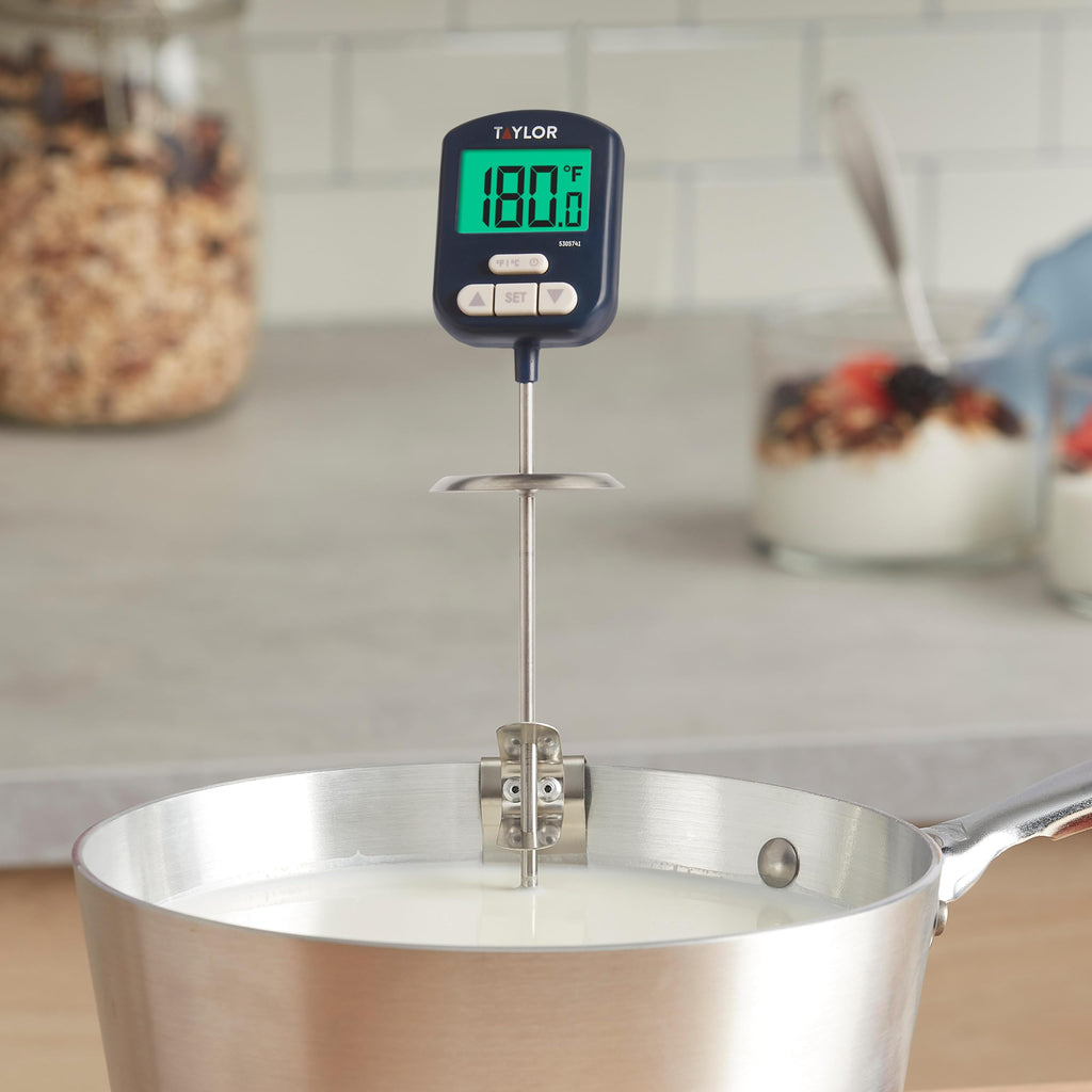 Taylor Digital Premium High Heat Resistant Candy Thermometer, Meat, Deep Fry, Brewing, and Craft Thermometer, with pan/Kettle Clip and Heat Shield, Backlit Display, and Includes 1 CR2032 Battery, Navy
