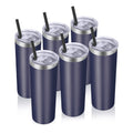 VEGOND Stainless Steel Tumblers Bulk 6 Pack, 20 oz Vacuum Insulated Skinny Tumblers with Lid and Straw, Double Wall Coffee Mug, Travel Water Cup, Navy Blue