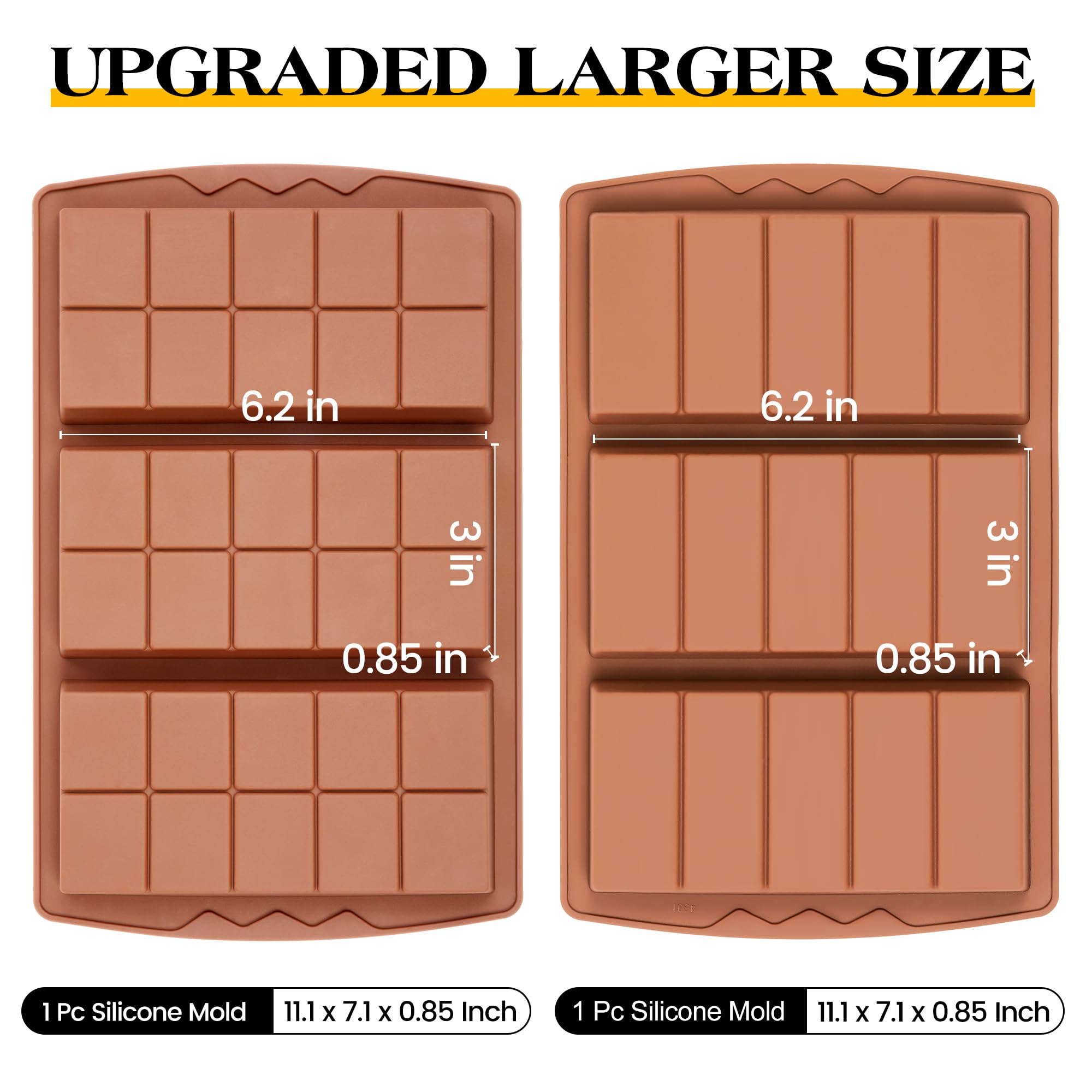 KASHME 2 Pcs Chocolate Bar Mold Deep Dubai 0.85 Inch Stuffed Chocolate Molds Silicone Large Break Apart Silicone Molds (10 Snap + 5 Snap）