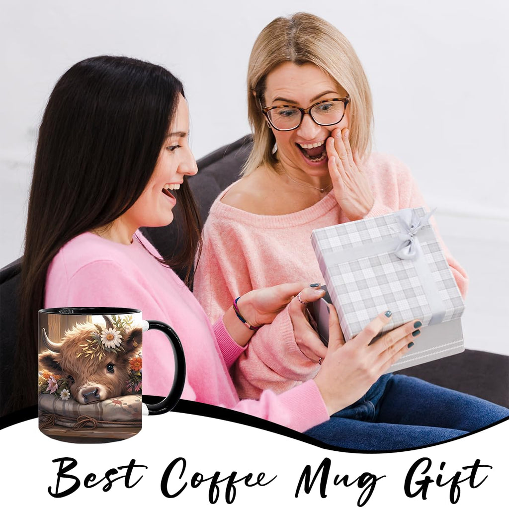 Pfkfo Highland Cow Gifts for Woman, Highland Cow Coffee Mug, Cow Iced Coffee Cup, Western Cows Gifts, Cow Gifts Set for Women Cow Lovers, Cows Drinking cup,11oz Mug