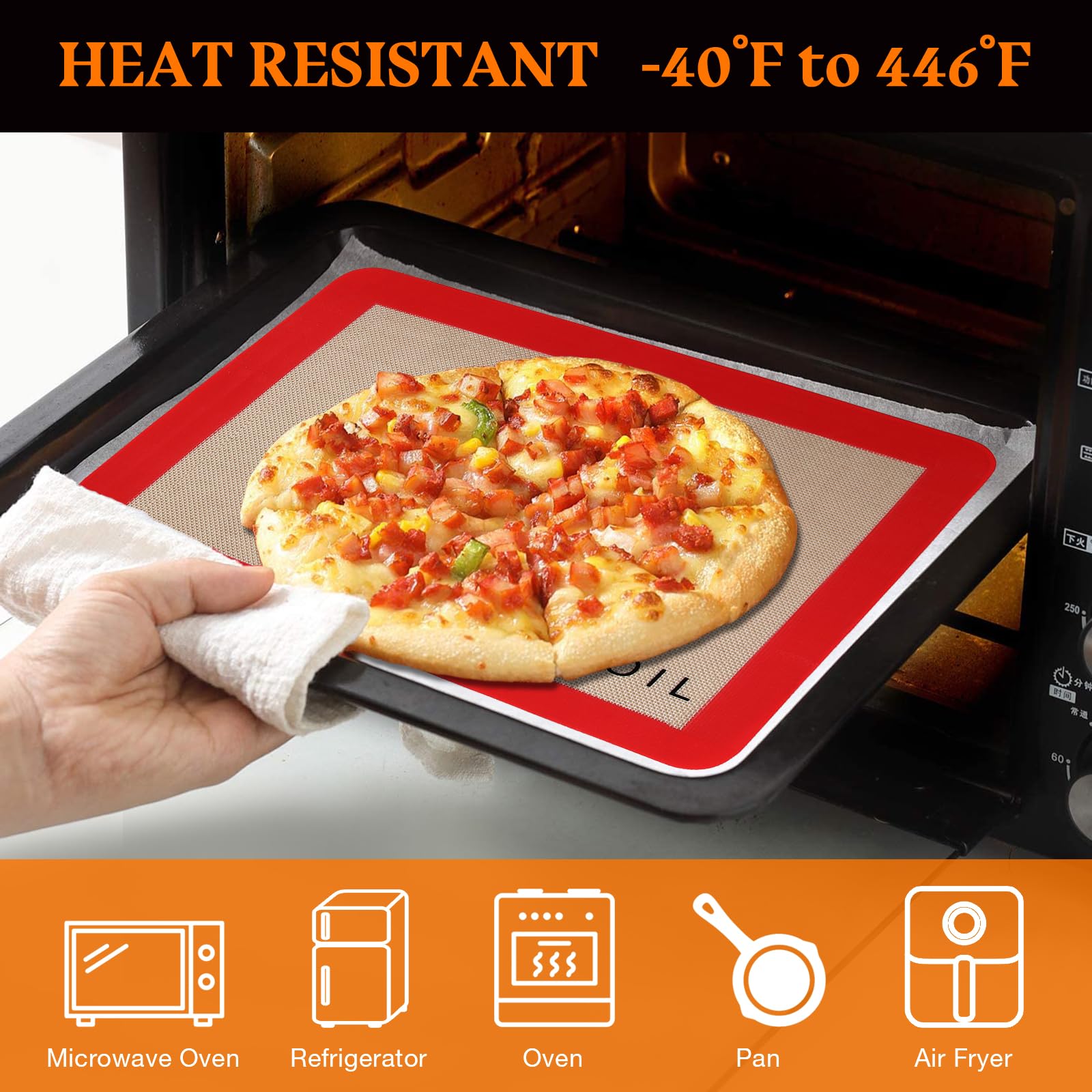 Silicone Baking Mats Set of 3, Non-Stick Reusable BPA-Free Oven Liners