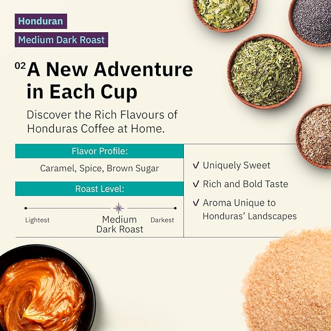 Organic Honduran Whole Bean Medium Dark Roast - 12oz, Single Origin Arabica Beans, Fair Trade Specialty Coffee
