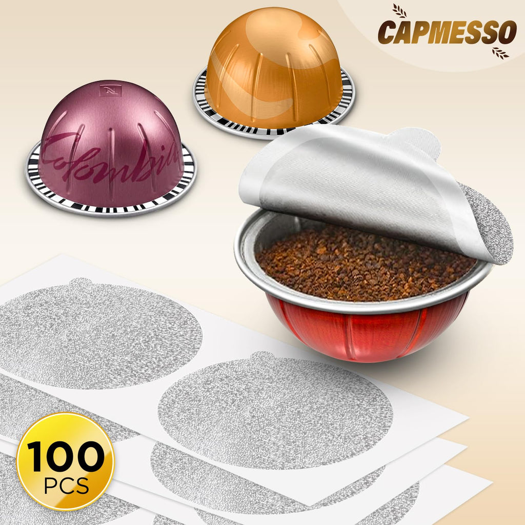 CAPMESSO Foil Lids for Nespresso Vertuo Pods - 100 Aluminum Foil Lids