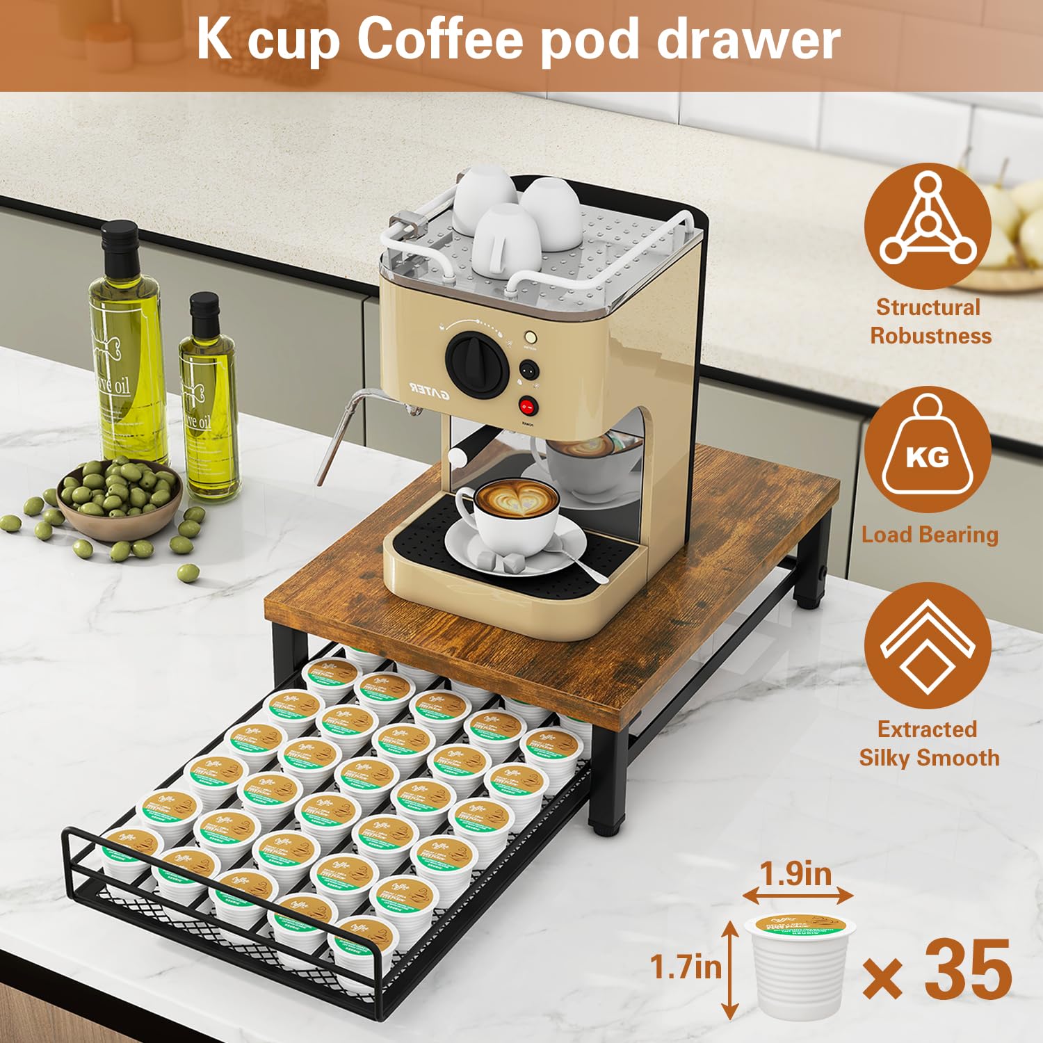 IBUYKE Wooden Coffee Pod Holder for K-Cup, 35 Pod Capacity,Brown TCJ001H