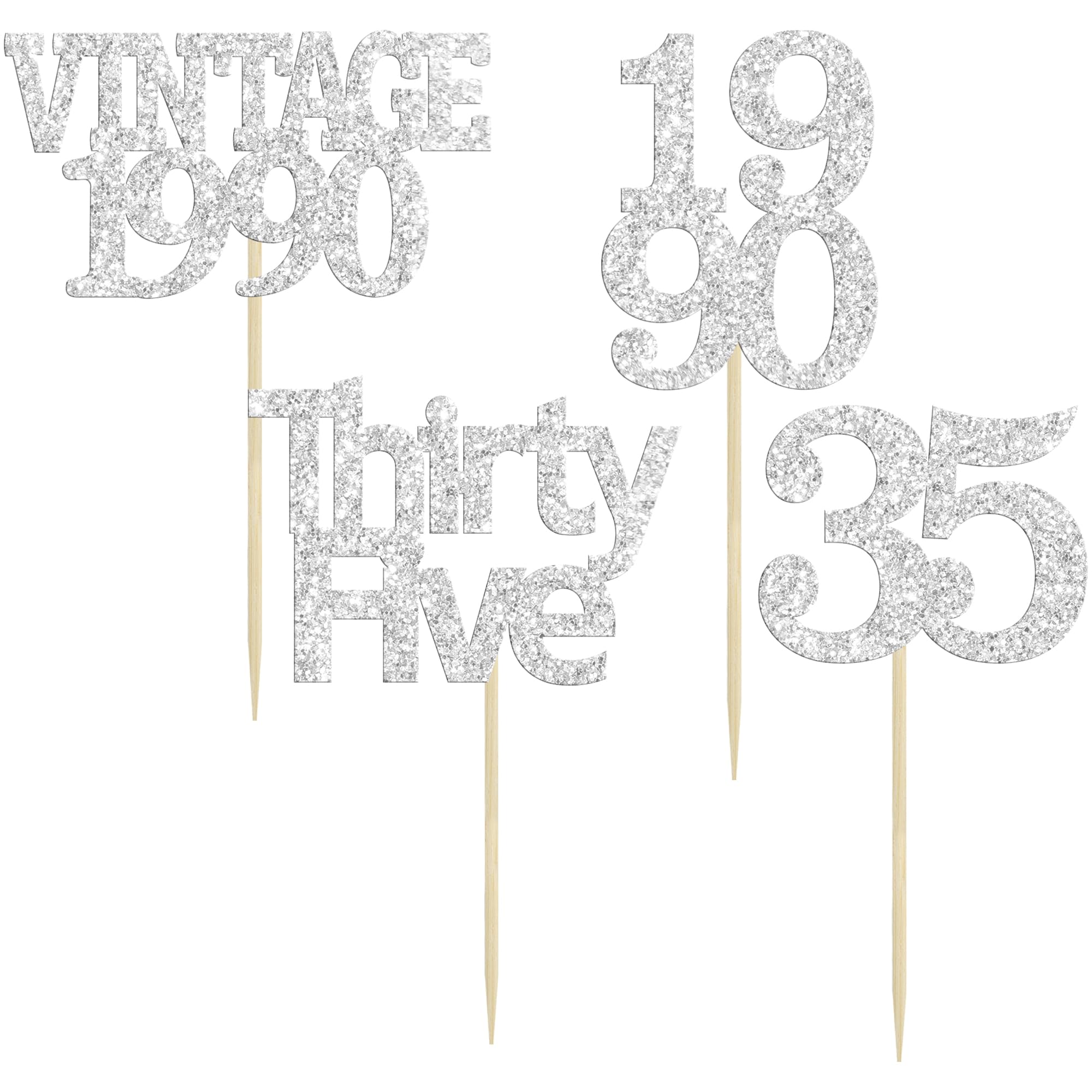 Gyufise 24Pcs Happy 35th Birthday Cupcake Toppers Glitter Thirty Five 35 Fabulous Vintage 1990 Cupcake Picks for 30th Birthday Wedding Anniversary Party Cake Decorations Supplies Rose Gold