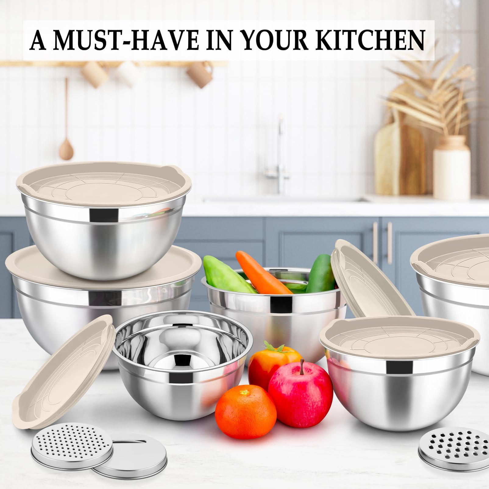 TeamFar Mixing Bowls Set of 6, Stainless Steel Nesting Mixing Salad Bowl