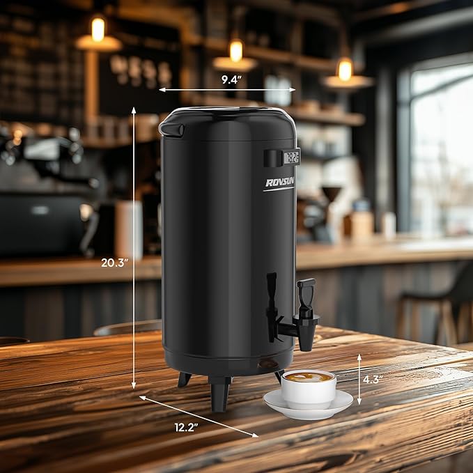ROVSUN 3.2 Gallon Insulated Beverage Dispenser, Stainless Steel Hot and Cold Drink Dispenser, Ice and Hot Drink Server w/Spigot, Hot and Cold Beverage Server for Coffee, Tea, Milk & Juice