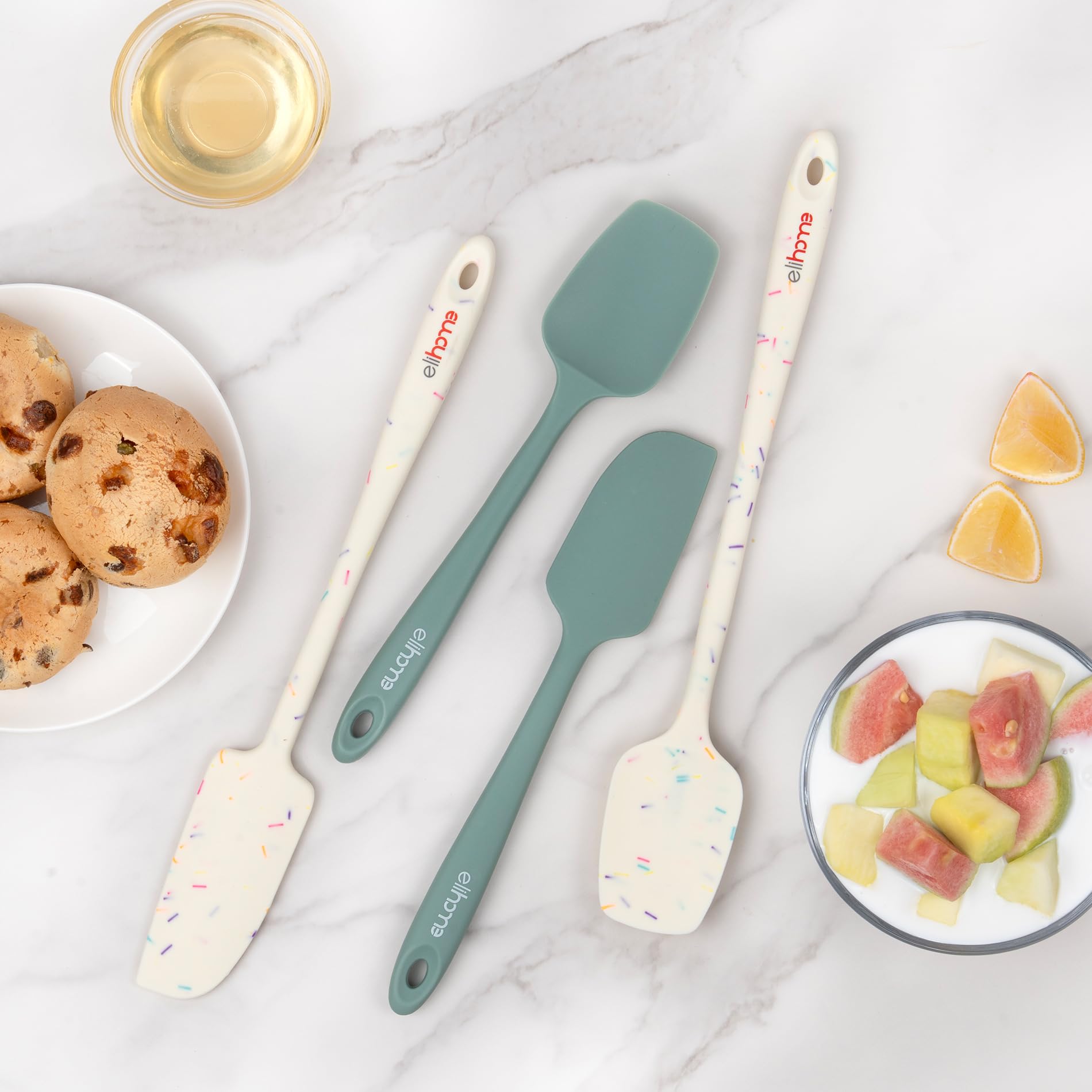 Elihome Mini Silicone Spoonula - Non-Stick Heat Resistant Silicone Scraper Spatula for Mixing, Serving, Scraping, Stirring, and More, 8.75 Inch, Sage Green