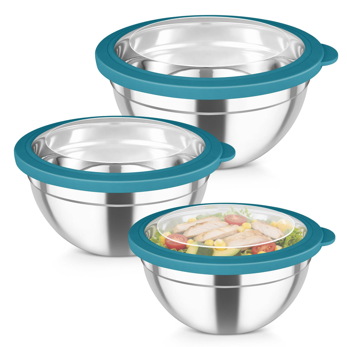 TeamFar Mixing Bowl Set, 4.5/3/1.5 QT Stainless Steel Nesting Salad Bowls