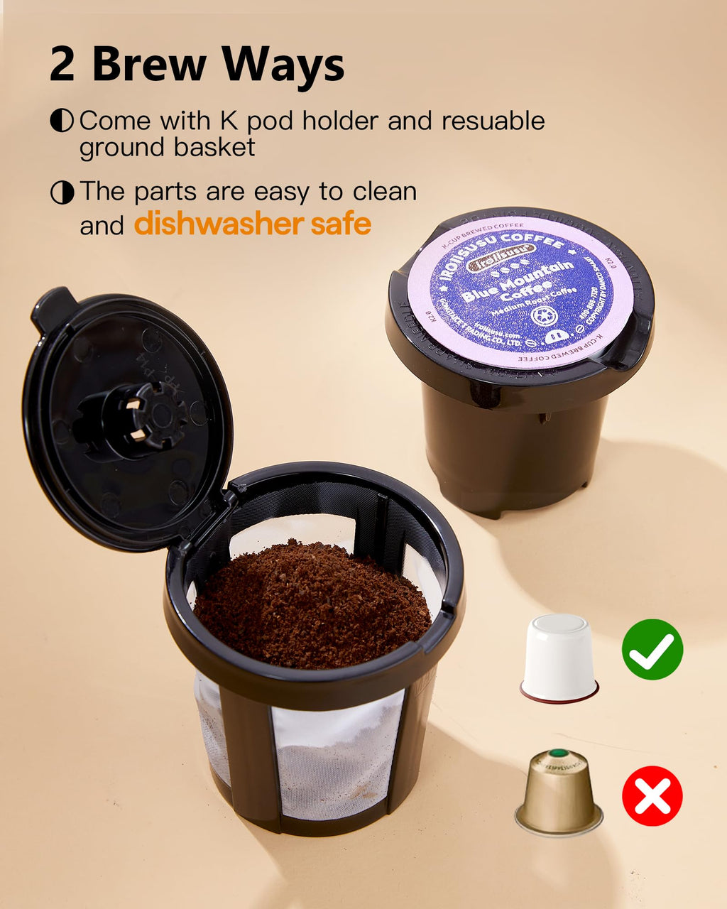 Tastyle Mini Single Serve Coffee Maker for K Cups and Grounds with Handle