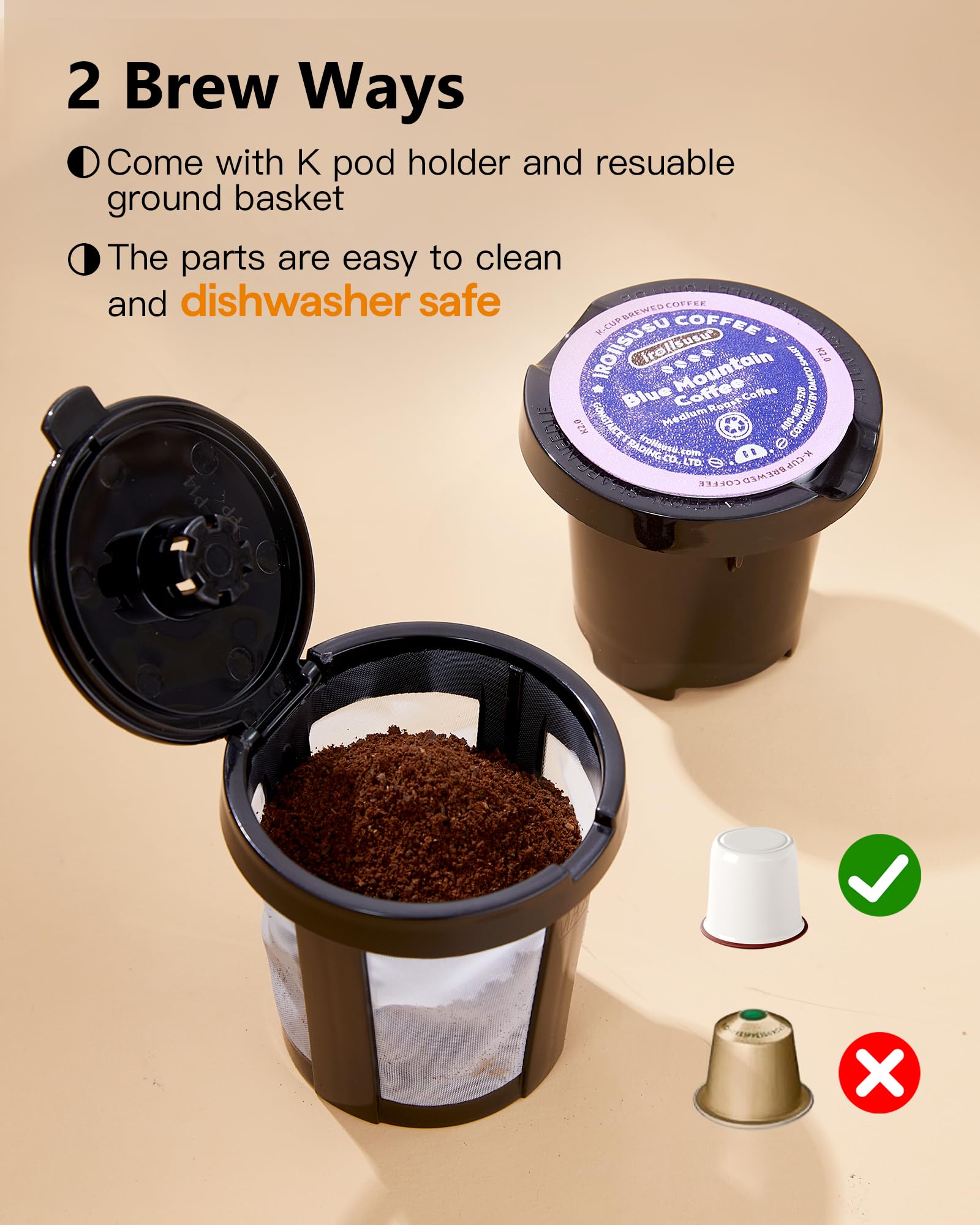 Tastyle Mini Single Serve Coffee Maker for K Cups and Grounds with Handle