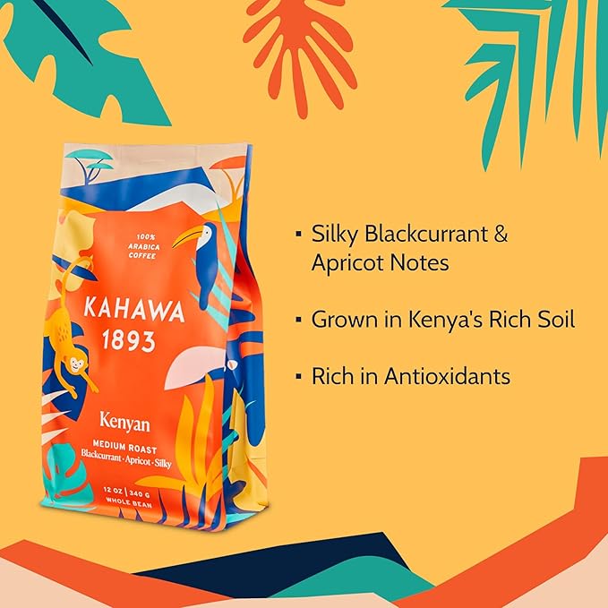 Kahawa 1893 Whole Bean Coffee Medium Roast Kenyan Blend 24 Oz - As Seen on Shark Tank, High Antioxidants, Naturally Sweet, Organically Grown, Ethically & Sustainably Sourced