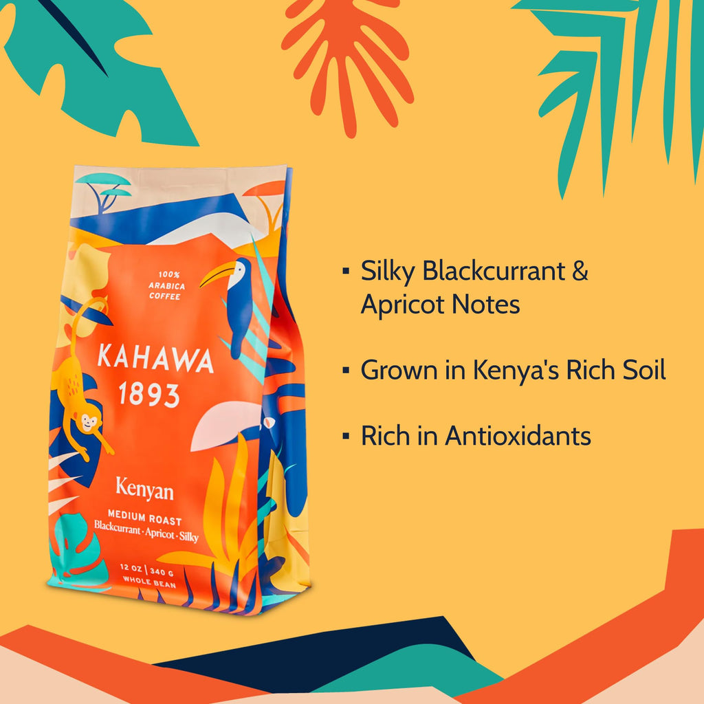 Kahawa 1893 Whole Bean Coffee Medium Roast Kenyan Blend 24 Oz - As Seen on Shark Tank, High Antioxidants, Naturally Sweet, Organically Grown, Ethically & Sustainably Sourced