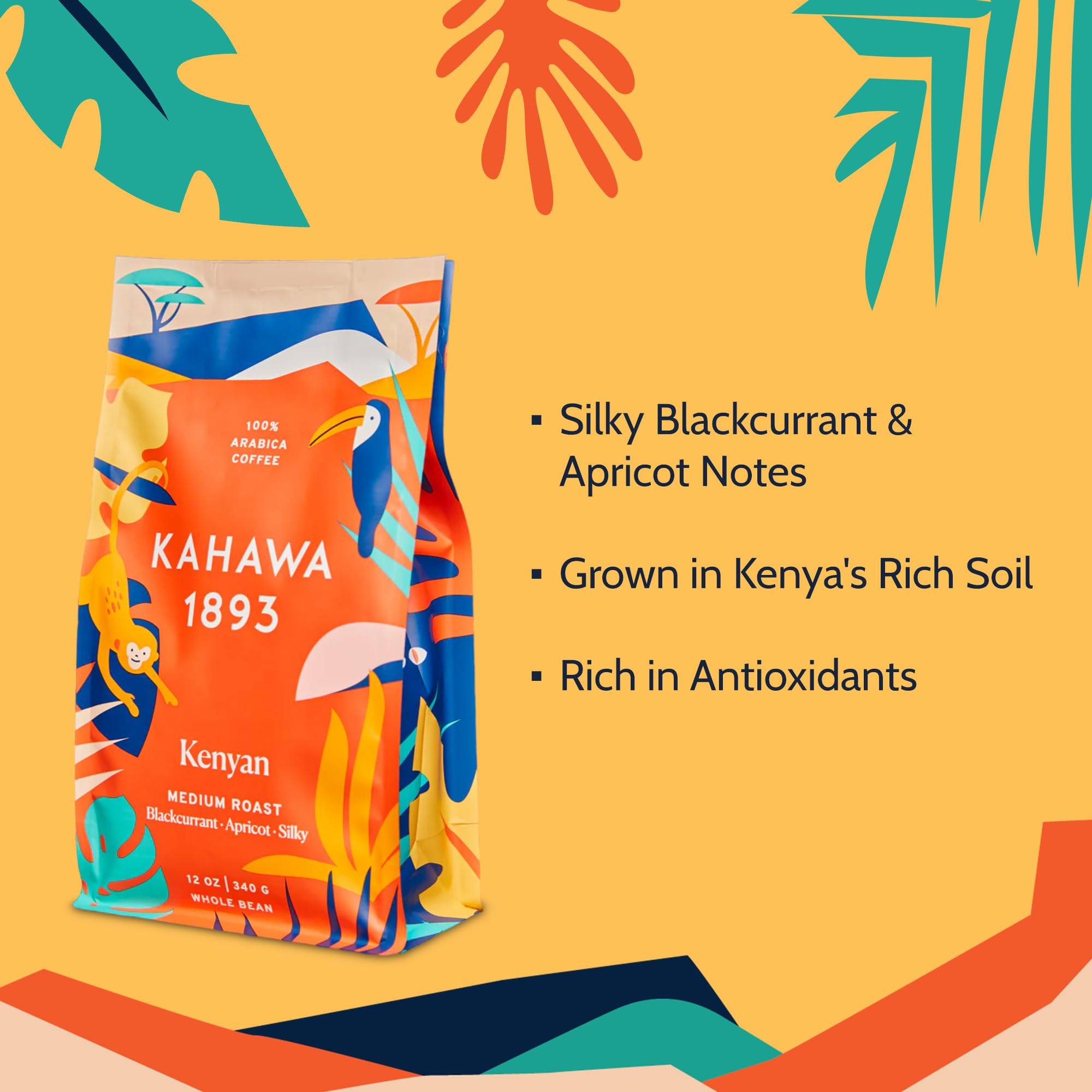 Kahawa 1893 Whole Bean Coffee Medium Roast Kenyan Blend 24 Oz - As Seen on Shark Tank, High Antioxidants, Naturally Sweet, Organically Grown, Ethically & Sustainably Sourced