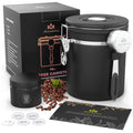 Miscedence Coffee canister set for ground coffee with Date Tracker,Co2 Valve,Travel jar,Stainless Steel Kitchen Food Airtight storage container for Coffee Beans or Grounds,Tea,Sugar (16oz-Black)