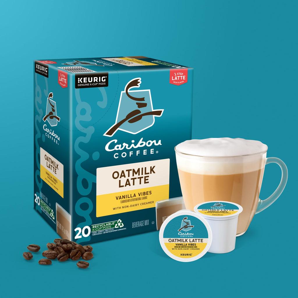 Caribou Coffee Vanilla Vibes Oatmilk Latte, One Step Latte Single Serve Keurig K-Cup Pods, 20-Count Box