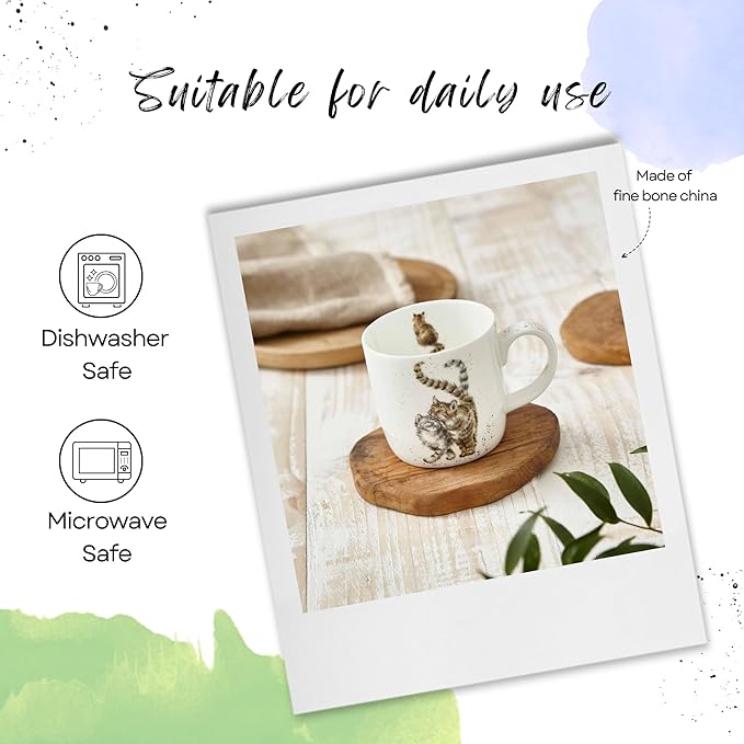 Royal Worcester Wrendale Designs 14 oz Mug, Feline Fine with Cat Illustrations - Floral Animal Mug for Cottagecore Kitchens - Microwave, Dishwasher, Freezer Safe Fine Bone China Drinkware