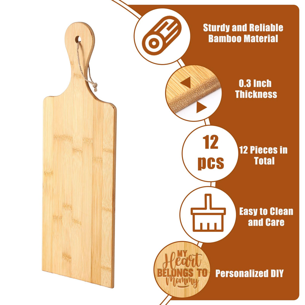 Patelai 12 Packs Wooden Cutting Board Set with Handles Large Kitchen Serving Plain Chopping Board Bulk Gifts for Mom for Vegetables Meat Pizza Cheese Fruit Bread(Bamboo,17 x 6 Inch)