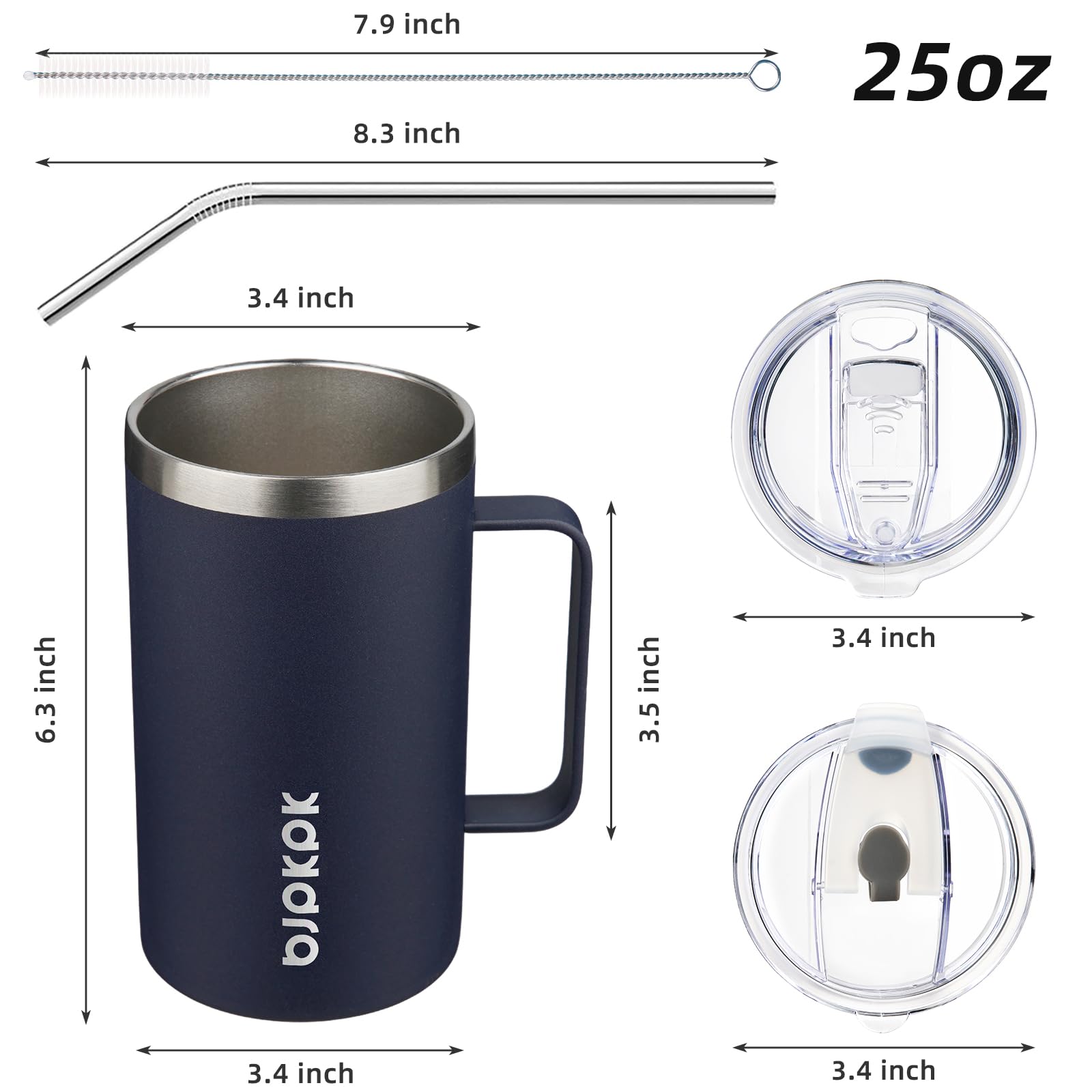 BJPKPK 25oz Insulated Coffee Mug with Handle, Stainless Steel Travel Mug