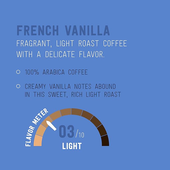 Amazon Brand - Happy Belly Light Roast Coffee Pods, French Vanilla Flavored, Compatible with Keurig 2.0 K-Cup Brewers, 100 Count