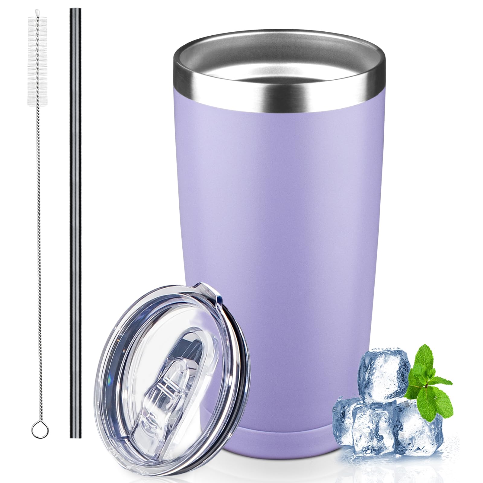 GUDEMAO 20 oz Tumbler with Lids and Straws, Stainless Steel Insulated Coffee Tumbler, Double Wall Vacuum Insulated Travel Mug Cup, Leakproof Thermal Coffee Cup for Hot and Cold Drinks (light purple)