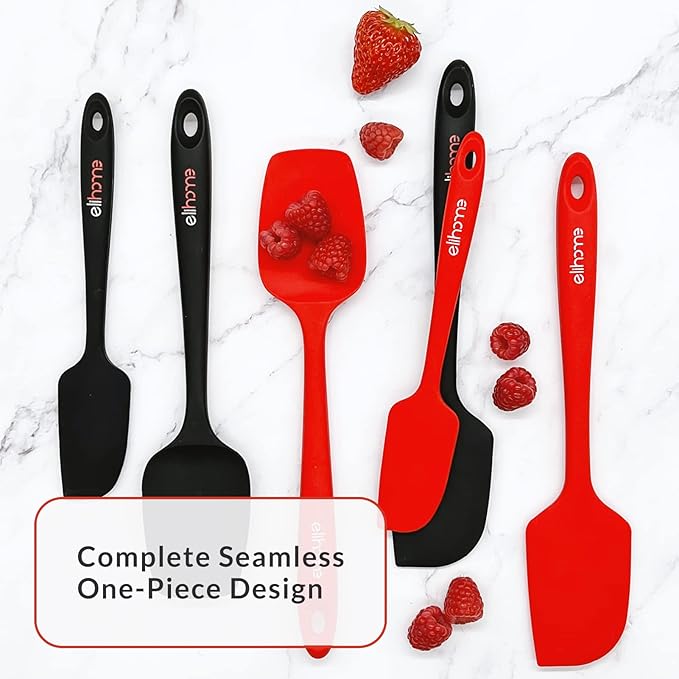 Elihome Skinny Silicone Spoonula - Non-Stick Heat Resistant Silicone Scraper Spatula for Mixing, Serving, Scraping, Stirring, and More - 11 Inch, Red