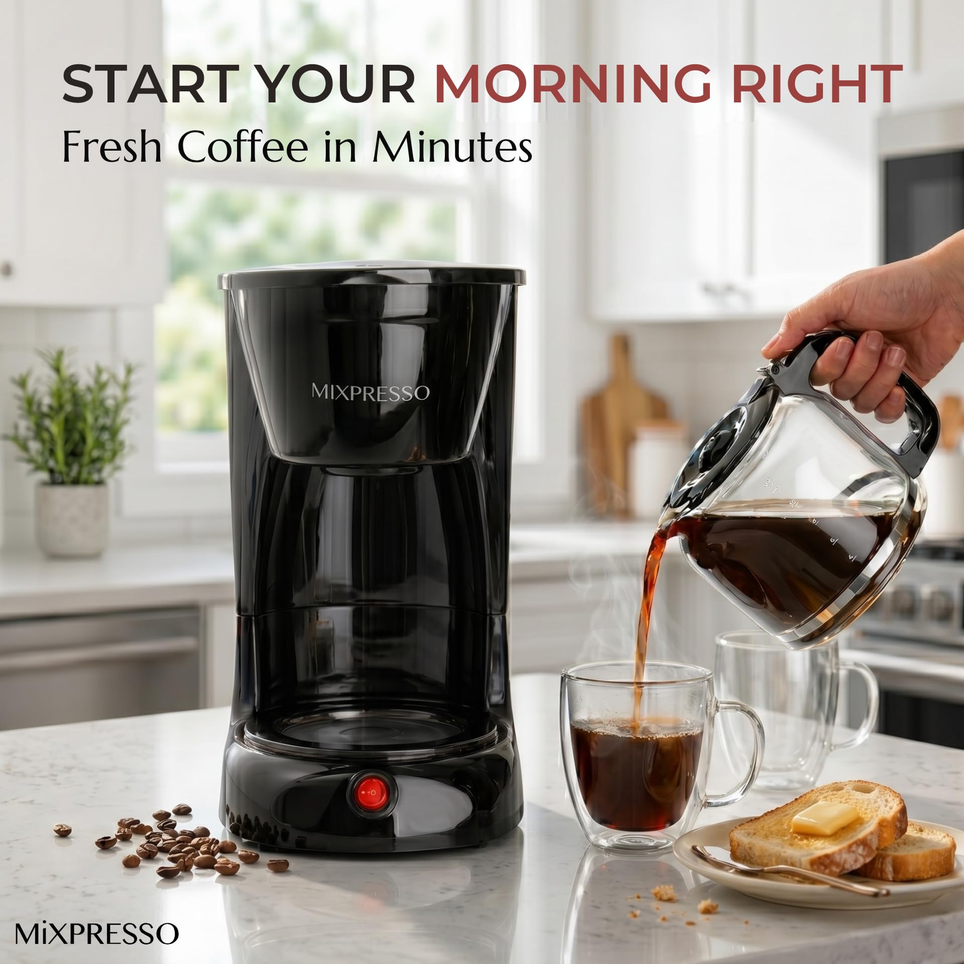 Mixpresso 12 Cup Drip Coffee Maker, Coffee Pot with Reusable Filter, Black