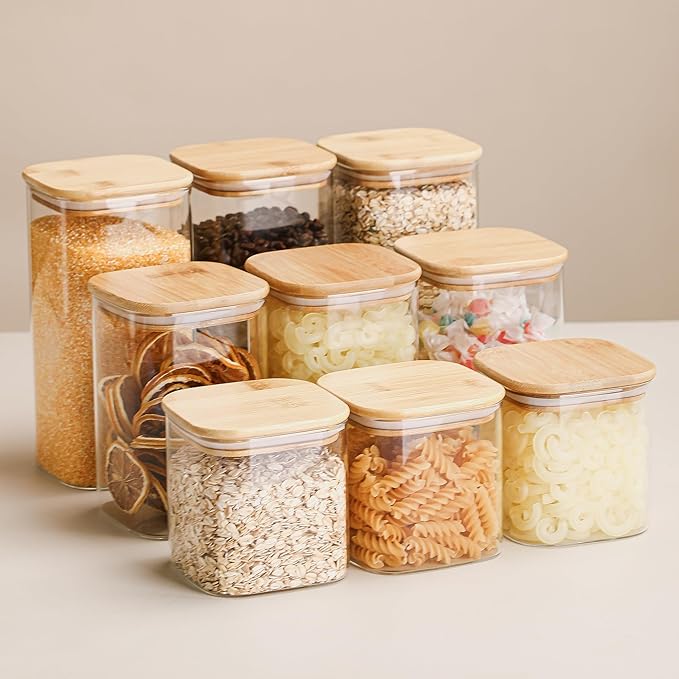 Glass Food Storage Containers with Lids, 25 Oz High Borosilicate Glass Jars for Coffee Bean, Candy, Cookie, Flour, Square