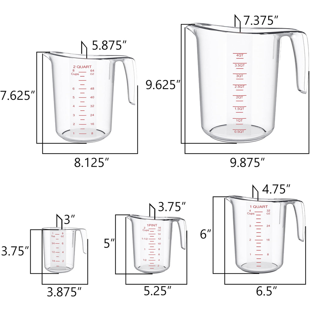DaYammi Measuring Cups 5-Piece, Unbreakable Food-Grade Plastic Measuring Cup for Dishwasher, 1/2/4/8/16-Cup Nesting Liquid Measuring Cups for Prepping, Baking, Cooking, Readable Markings, Clear
