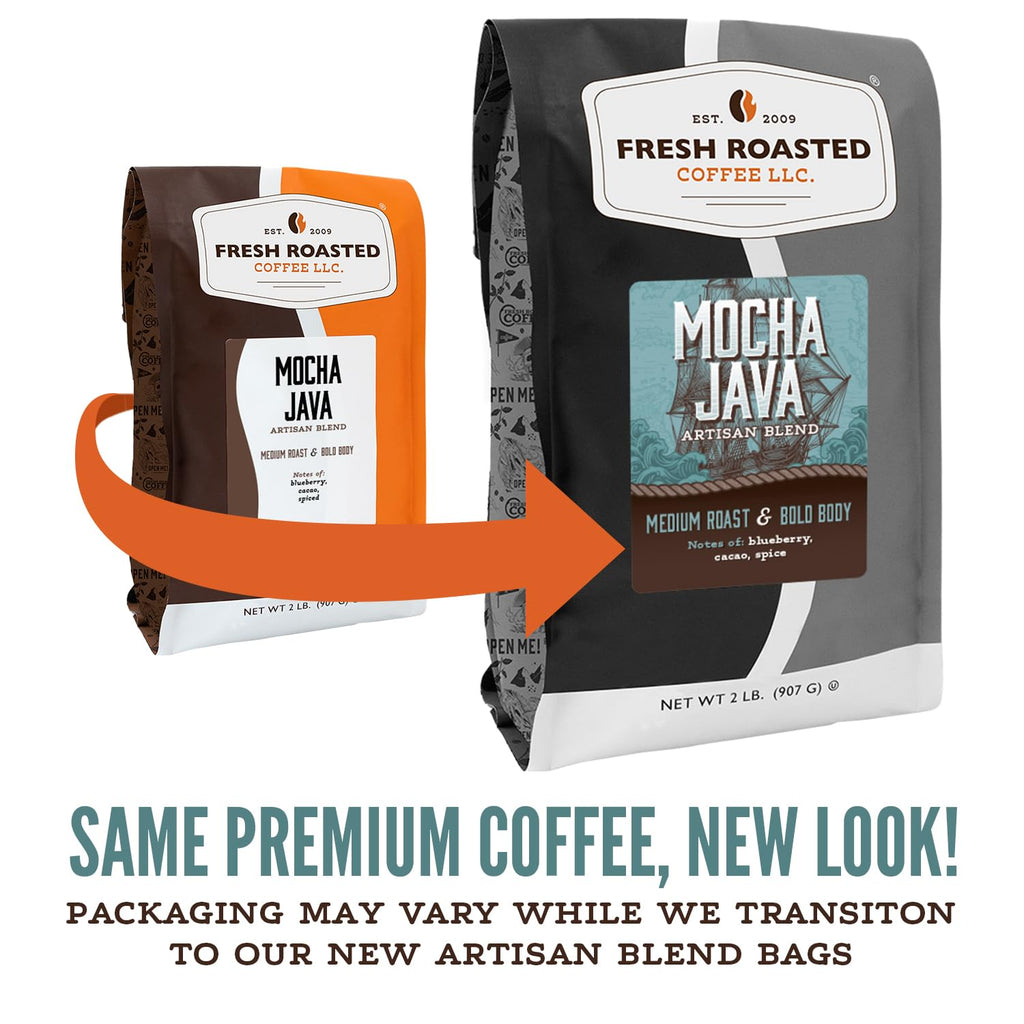 Fresh Roasted Coffee, Mocha Java Whole Bean Coffee, Medium Roast, Kosher, 5 lb (80 oz)
