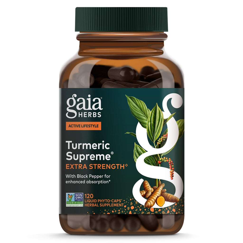 Gaia Herbs Turmeric Supreme Extra Strength - Helps Reduce Occasional Discomfort from Normal Wear & Tear*- 616 mg Organic Turmeric Curcumin Supplement with Black Pepper- 120 Vegan Liquid Phyto-Capsules
