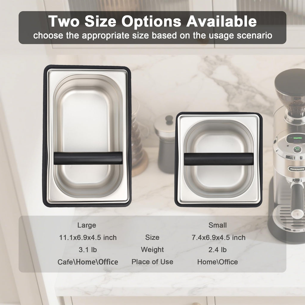 YURICK Espresso Knock Box, Coffee Knock Box for Espresso Grounds Disposal, Large Capacity, Equipped with Noise Reduction Rubber Ring & Steel Holder, Ideal Tool for Espresso Machines, Black (Small)