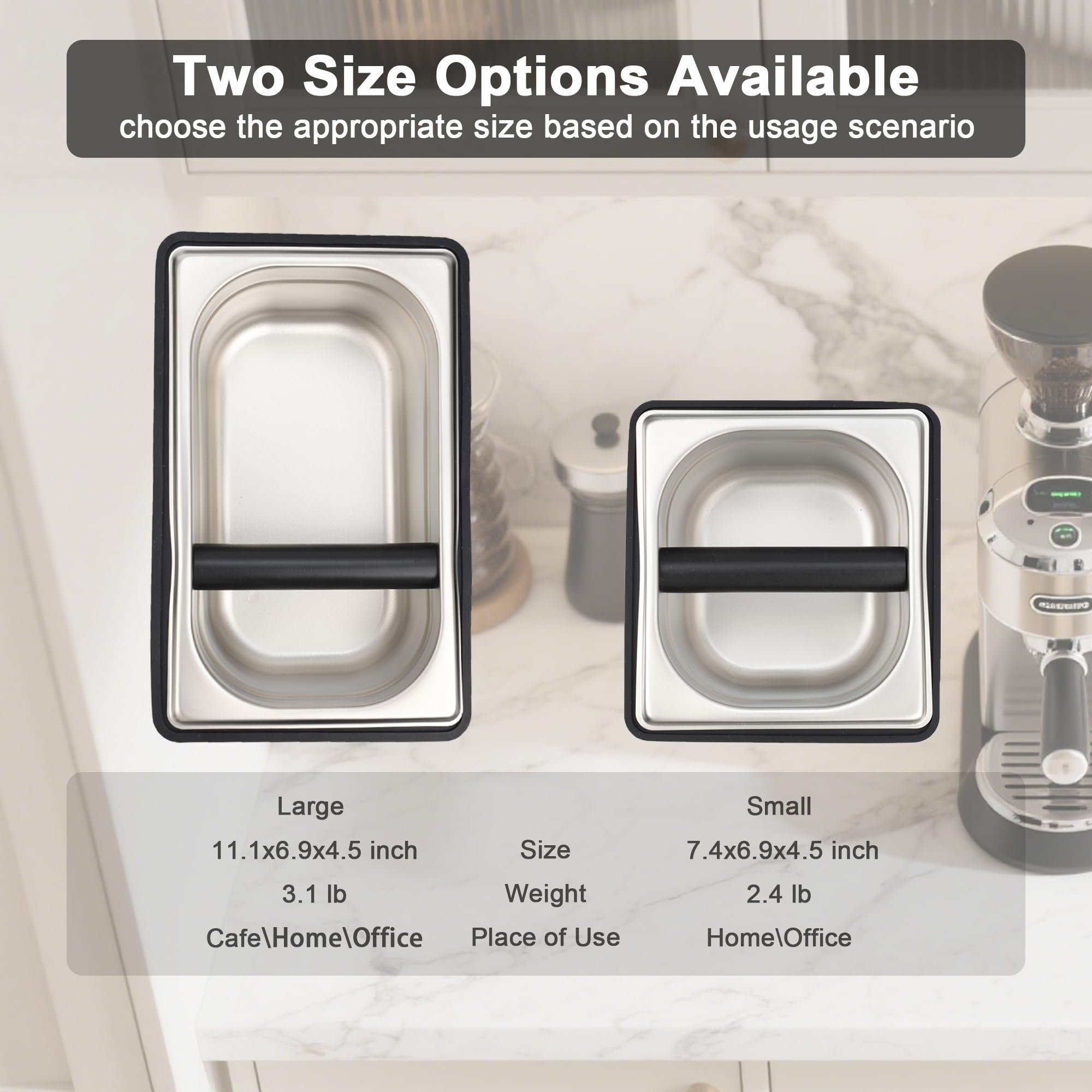 YURICK Espresso Knock Box, Coffee Knock Box for Espresso Grounds Disposal, Large Capacity, Equipped with Noise Reduction Rubber Ring & Steel Holder, Ideal Tool for Espresso Machines, Black (Small)